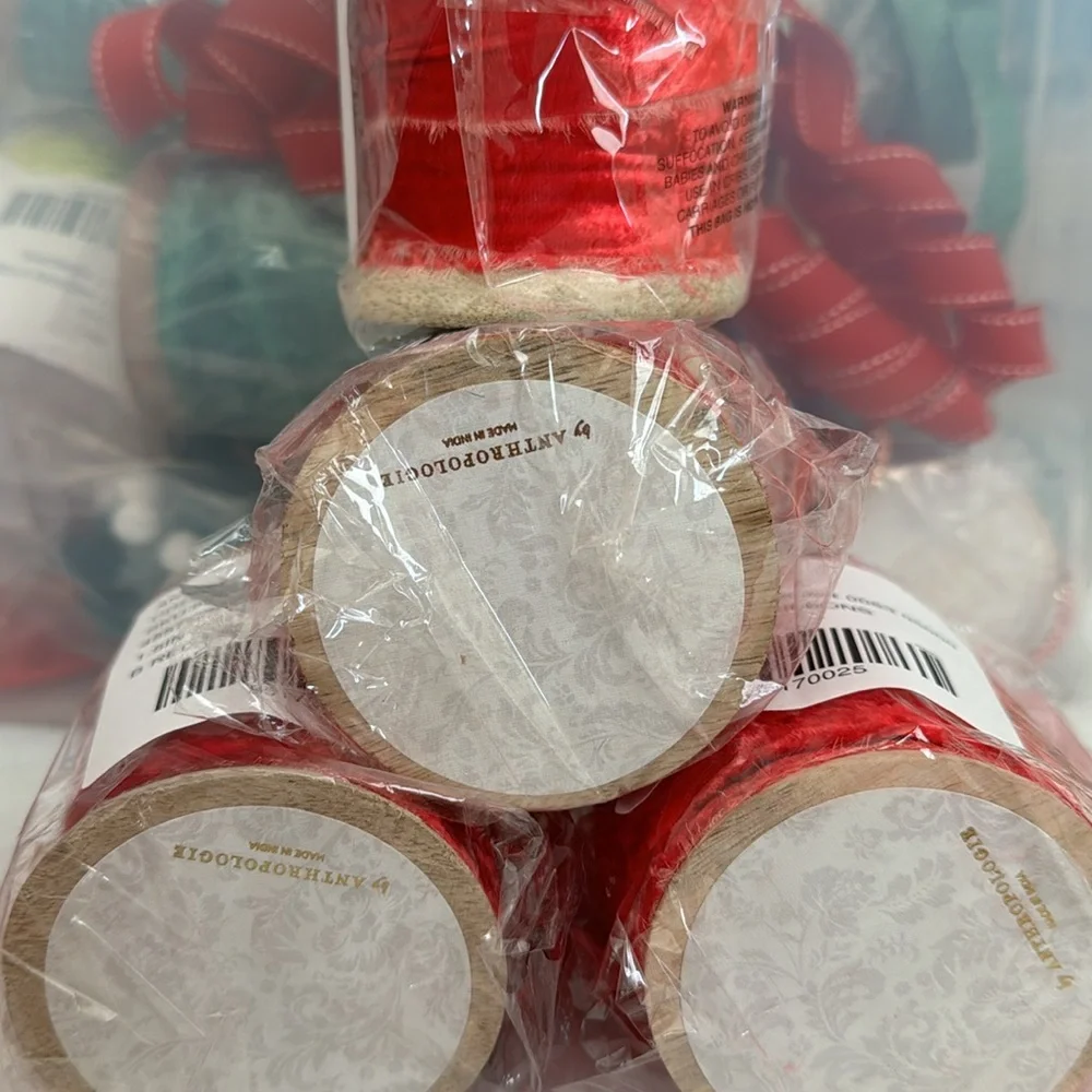 RED Anthropologie Vintage‎ Fray Velvet ribbon Spool